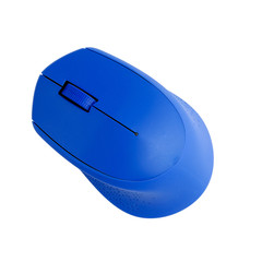 Wireless mouse blue on a white background. Isolated. Top View.