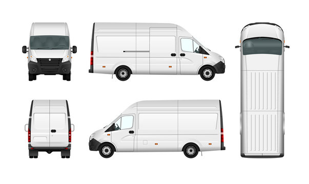 Cargo van vector illustration blank on white. City commercial minibus. Isolated delivery vehicle.