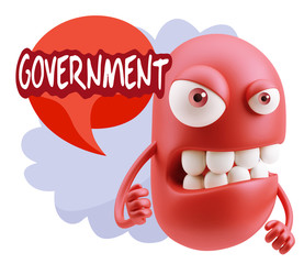 Obraz premium 3d Rendering Angry Character Emoji saying Government with Colorf