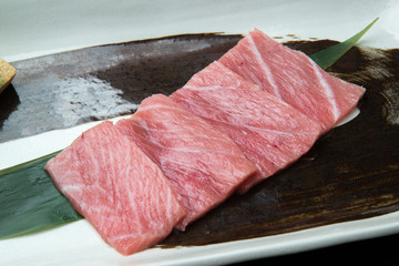 sashimi of fatty blue fin tuna with hon wasabi