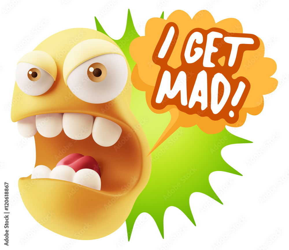 Fototapete 3d Rendering Angry Character Emoji saying I Get Mad with Colorfu