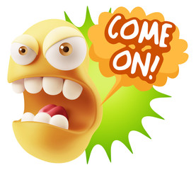3d Rendering Angry Character Emoji saying Come On with Colorful
