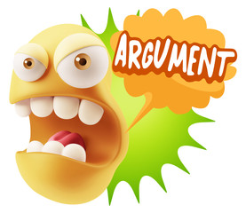 3d Rendering Angry Character Emoji saying Argument with Colorful