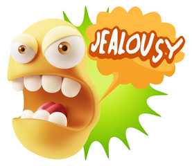 3d Rendering Angry Character Emoji saying Jealousy with Colorful