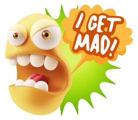 3d Rendering Angry Character Emoji saying I Get Mad with Colorfu