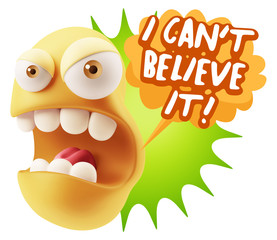 3d Rendering Angry Character Emoji saying I Can't Believe It wit