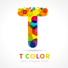 Colored T logo. Letter "t" business colorful logo vector template, colorful web technology icon in bubble color