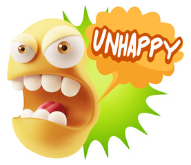 3d Rendering Angry Character Emoji saying Unhappy with Colorful