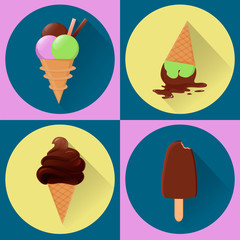 Tasty ice cream. Vector flat icons. Set