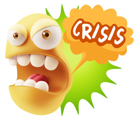 Obraz premium 3d Rendering Angry Character Emoji saying Crisis with Colorful S