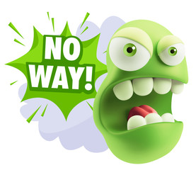 3d Rendering Angry Character Emoji saying No Way with Colorful S