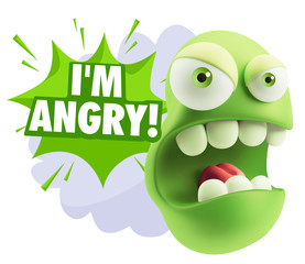 3d Rendering Angry Character Emoji saying I'm Angry with Colorfu
