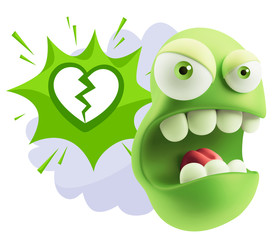 3d Rendering Angry Character Emoji saying Heart Broken Icon with