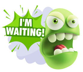 3d Rendering Angry Character Emoji saying I'm Waiting with Color