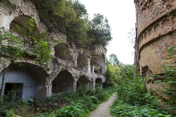 Brick destroyed wall . Ruins of old fort Tarakanovskiy. Dubno. U