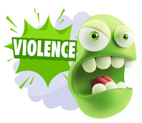 3d Rendering Angry Character Emoji saying Violence with Colorful