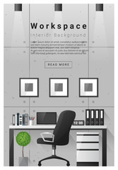 Interior design Modern workspace banner , vector, illustration
