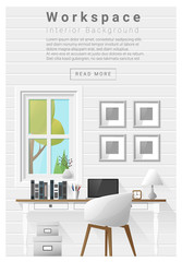 Interior design Modern workspace banner , vector, illustration