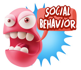 3d Rendering Angry Character Emoji saying Social Behavior with C