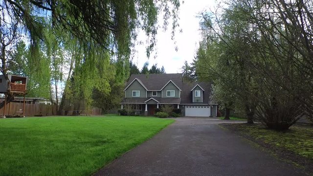 Aerial shot of family home and yard