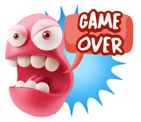 3d Rendering Angry Character Emoji saying Game Over with Colorfu