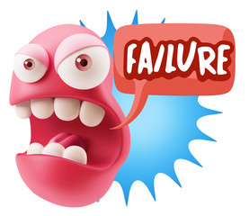 3d Rendering Angry Character Emoji saying Failure with Colorful