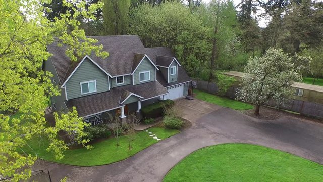 Aerial shot of family home and yard