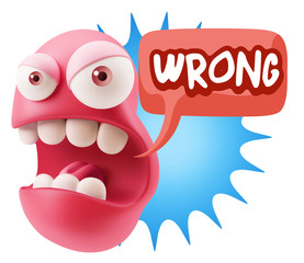 Obraz premium 3d Rendering Angry Character Emoji saying Wrong with Colorful Sp