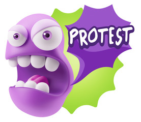 Obraz premium 3d Rendering Angry Character Emoji saying Protest with Colorful