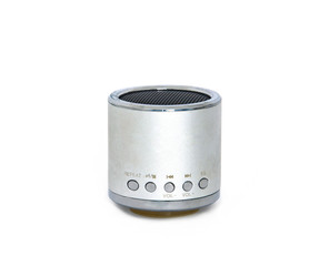 old silver bluetooth loudspeaker - isolated on white background