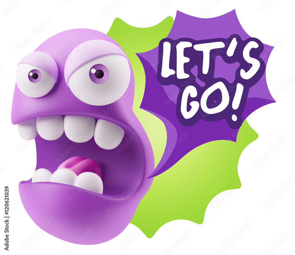 Aufkleber 3d rendering angry character emoji saying let's go with colorful
