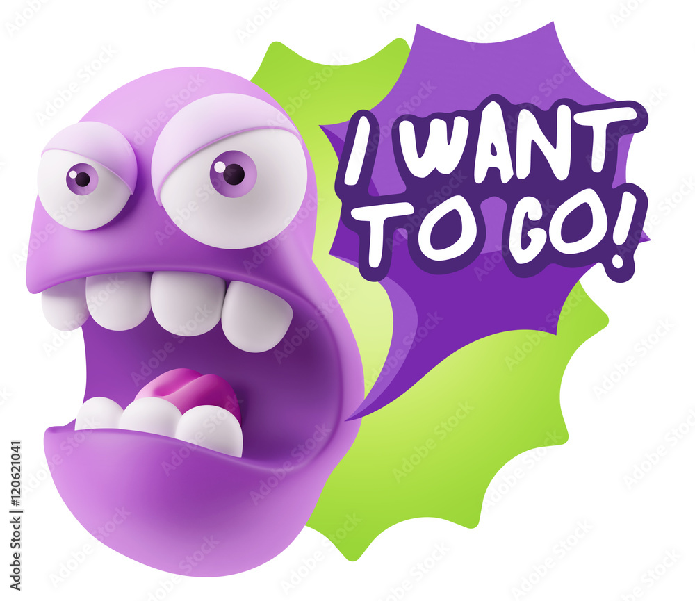 Poster 3d rendering angry character emoji saying i want to go with colo