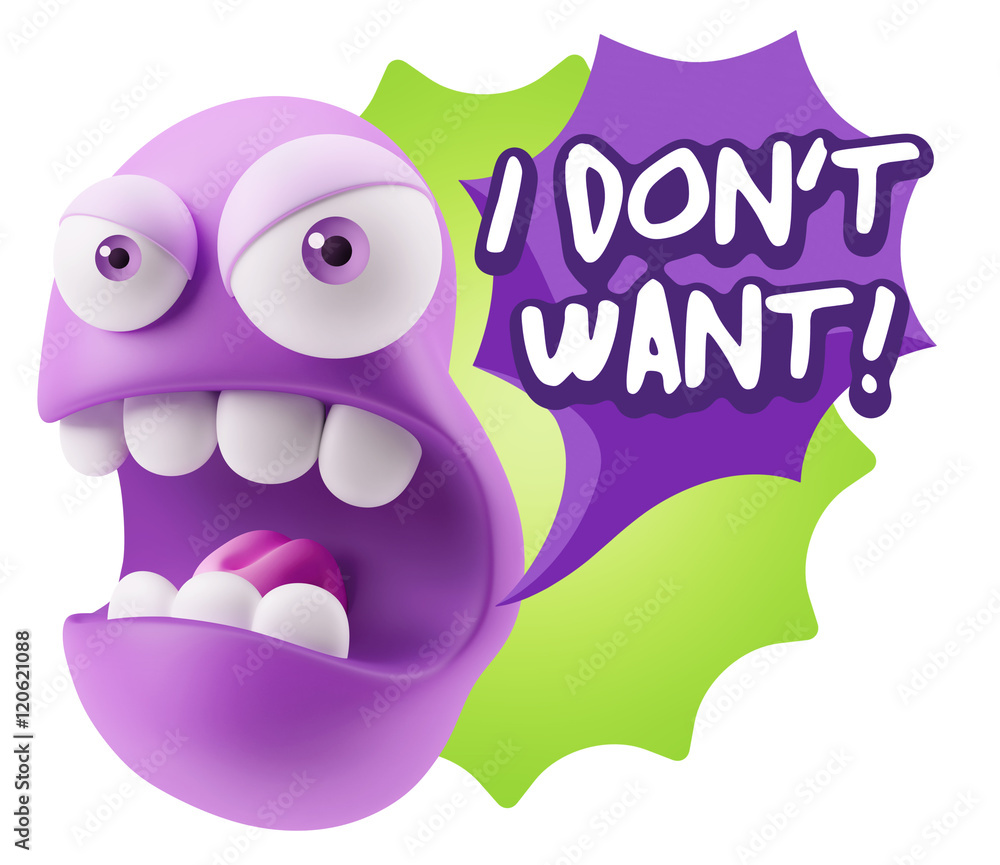 Aufkleber 3d rendering angry character emoji saying i don't want with colo