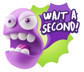 3d Rendering Angry Character Emoji saying Wait a Second with Col