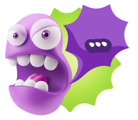 3d Rendering Angry Character Emoji saying … with Colorful Spee