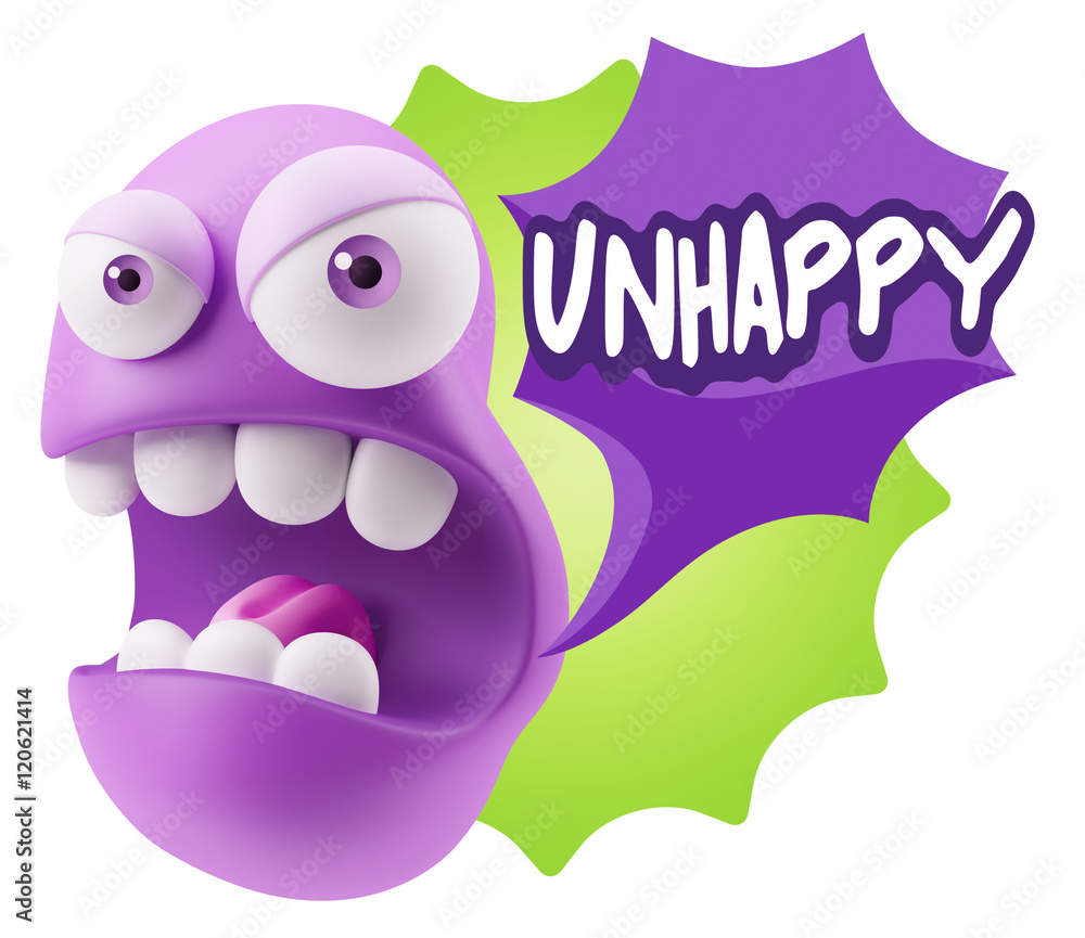 Poster 3d rendering angry character emoji saying unhappy with colorful