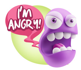 3d Rendering Angry Character Emoji saying I'm Angry with Colorfu