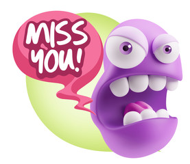 3d Rendering Angry Character Emoji saying Miss You with Colorful