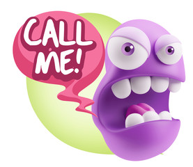 3d Rendering Angry Character Emoji saying Call me with Colorful