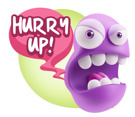 3d Rendering Angry Character Emoji saying Hurry Up with Colorful