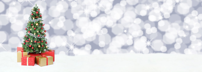 Weihnachtsbaum Weihnachten Banner Dekoration Schnee Gold Lichter