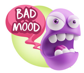3d Rendering Angry Character Emoji saying Bad Mood with Colorful
