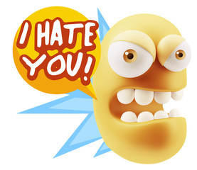 3d Rendering Angry Character Emoji saying I Hate you with Colorf