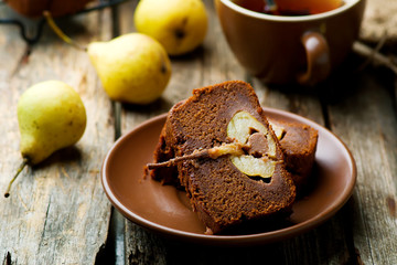 The pear  cake with  chocolate