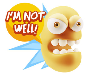 3d Rendering Angry Character Emoji saying I'm not Well with Colo