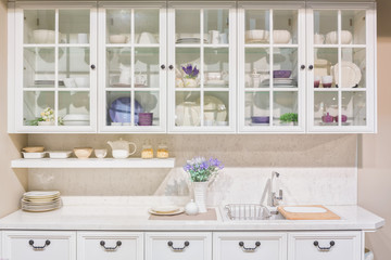 Interior of white domestic kitchen - 120623039