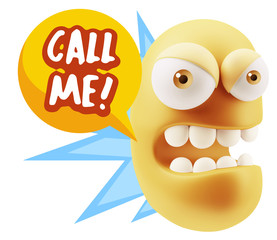 3d Rendering Angry Character Emoji saying Call me with Colorful