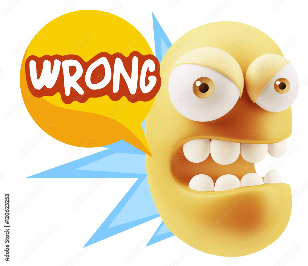 Fototapete 3d rendering angry character emoji saying wrong with colorful sp