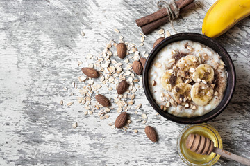 healthy homemade oatmeal porridge in a bowl