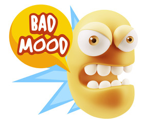 3d Rendering Angry Character Emoji saying Bad Mood with Colorful